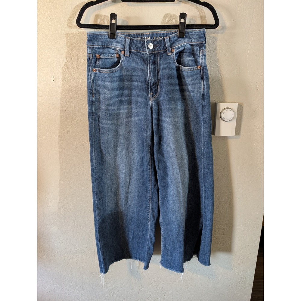 American Eagle Baggy Wide Leg Jeans Raw Hem size 2